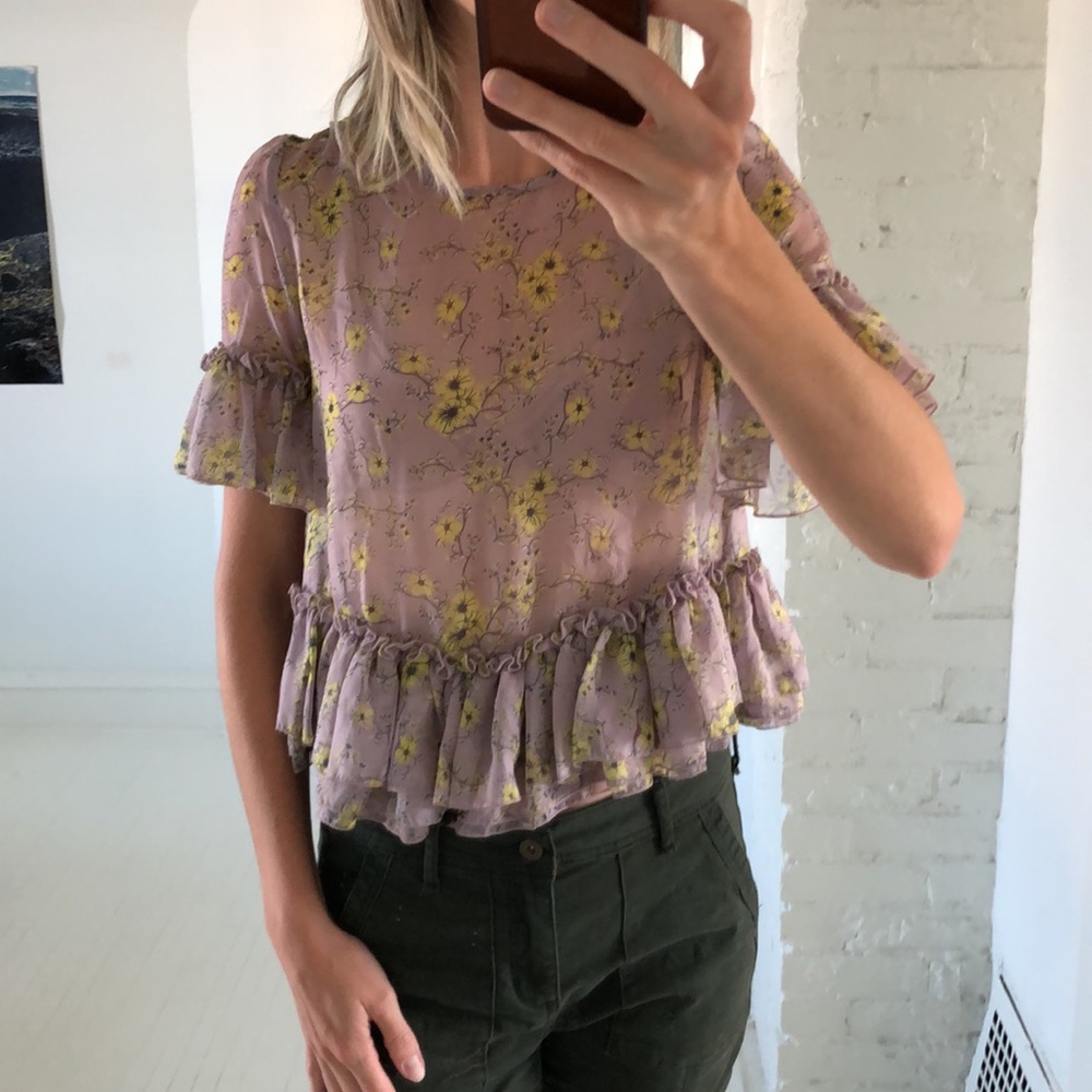 Alaniz Sheer Blouse w/ Ruffled Hem NWOT